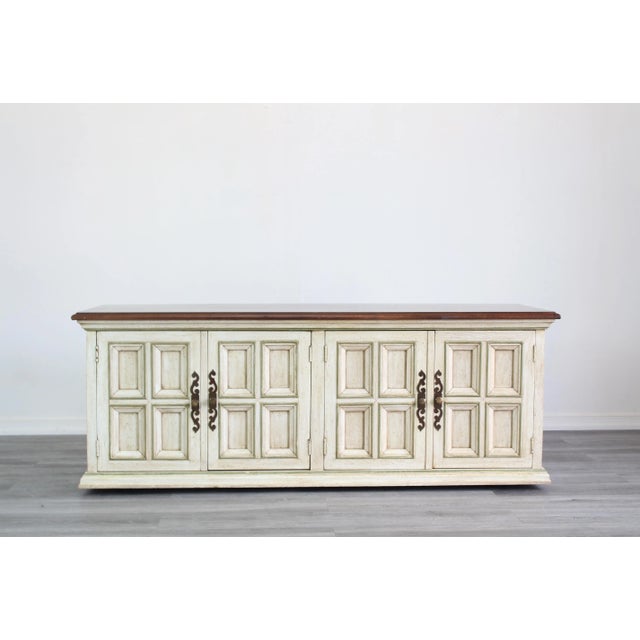 Vintage low cabinet with double door and walnut top This cabinet is solid built with a lot of storage space Dimension; 54"...