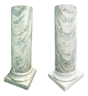 19th Century Handmade Green and White Marble Columns, Italy, Set of 2