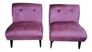 Mid Century Modern Slipper Chairs Newly Reupholstered in Velvet - Pair
