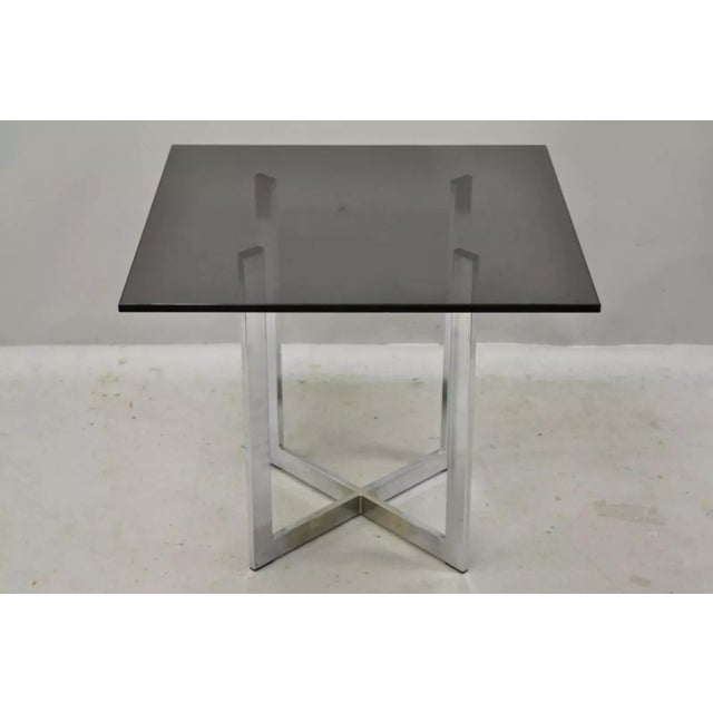 Mid 20th Century Chrome X-Frame Smoked Glass Barcelona Style Side End Table For Sale In Philadelphia - Image 6 of 12