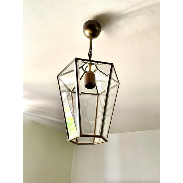 Brass Lantern Pendant Light with Glass, 1970 For Sale - Image 9 of 9