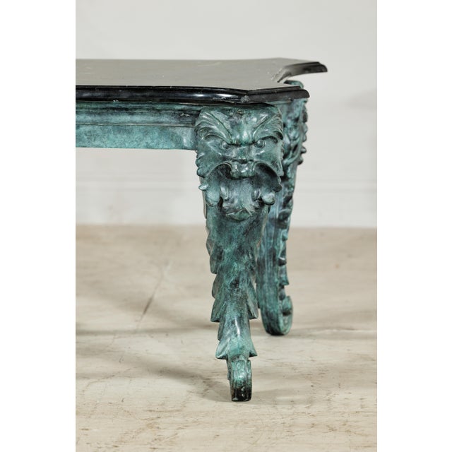 Late 20th Century Verdigris Bronze Side Table with Mythological Figures & Black Marble Top For Sale - Image 16 of 18