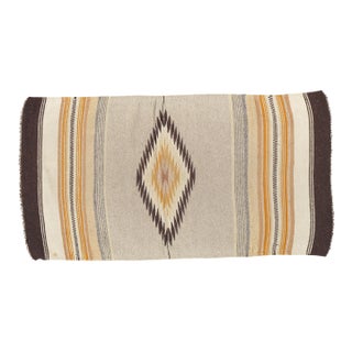Vintage Mexican Handwoven Rug Blanket C 1940 Diamond Motif Wool Textile, 2'x3'6" For Sale