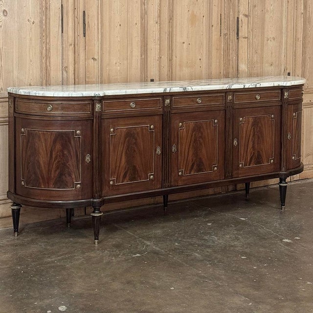 Grand Louis XVI Style Flame Mahogany Buffet With Marble Top For Sale - Image 4 of 18