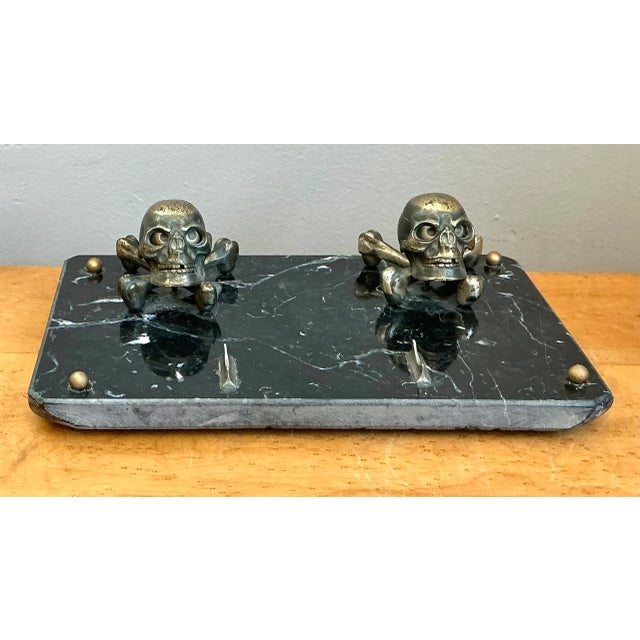Early 20th Century Vintage Brass Skull and Crossbones Inkwell For Sale - Image 5 of 12