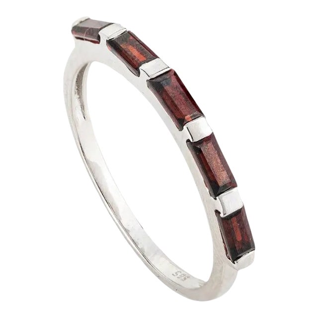Baguette Cut Garnet Gemstone Half Band Ring Size 6 (All Sizes Available) For Sale