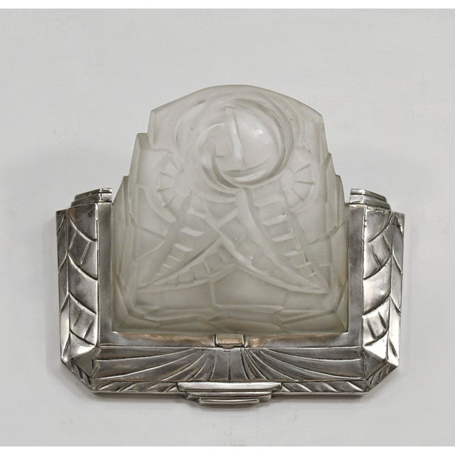 DEGUÉ wall sconces A pair of 1930 French art deco wall sconces in nickel plated solid brass or bronze holding two...