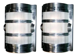 Pair of Art Deco Sconces With Frosted Glass and Meta, USA 1930's.