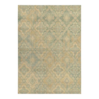 Distressed Style Rug in Blue & Gold Deco Pattern by Rug & Kilim For Sale