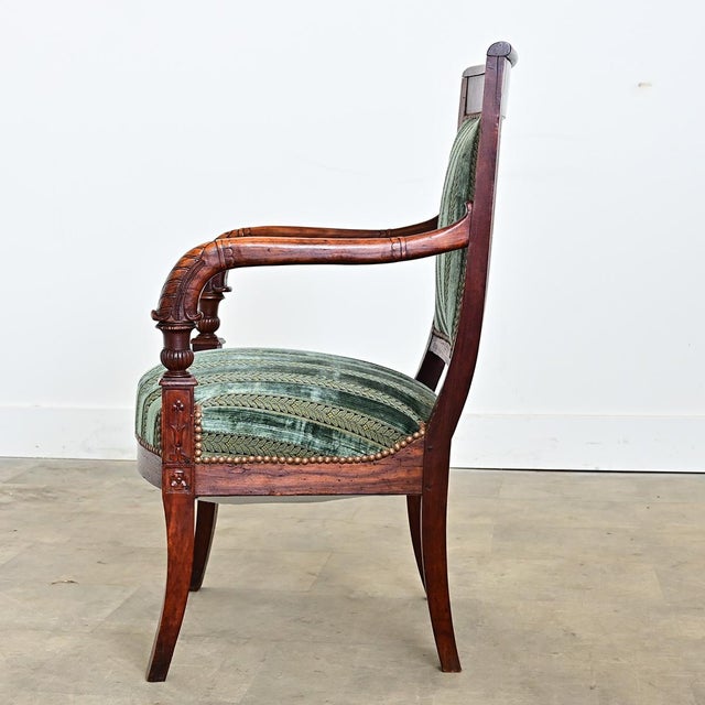 Brown 19th Century French Directoire Period Striped Velvet Fauteuil For Sale - Image 8 of 12