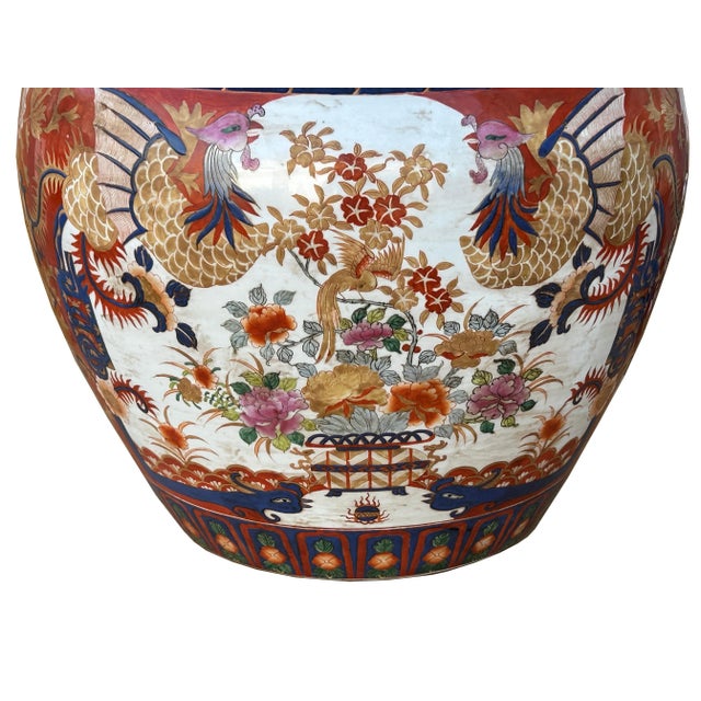 Oriental Vintage Porcelain Red Copper Color Phoenix Graphic Pot Planter For Sale - Image 10 of 12