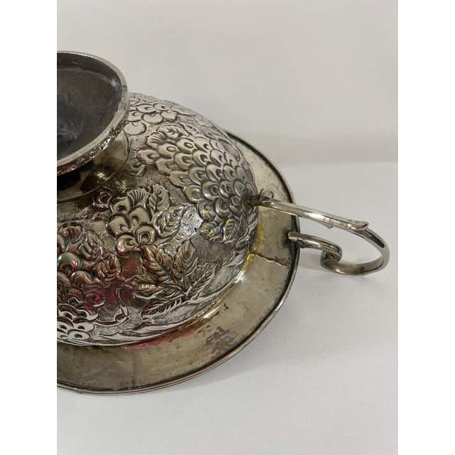 Vintage Silverplated Hammered Repousse Jardiniere Centerpiece With Handles For Sale - Image 12 of 16