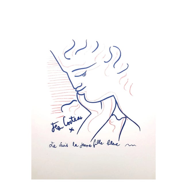 Young Girl in Blue Lithograph by Jean Cocteau, 1958 For Sale - Image 6 of 7