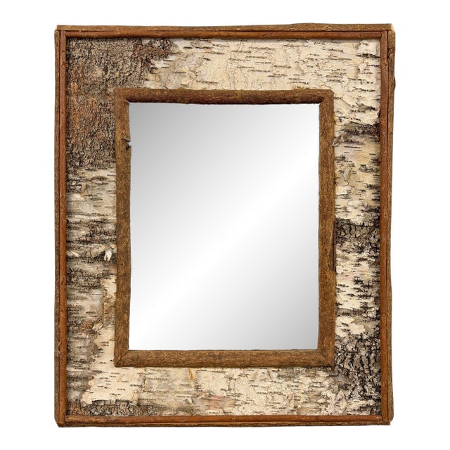 Vintage American Birch Bark Framed Mirror For Sale