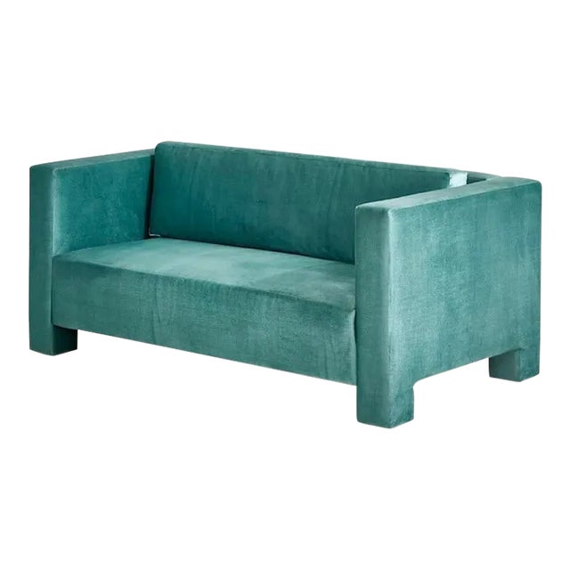 1970s Turquoise Postmodern Cubic Settee For Sale