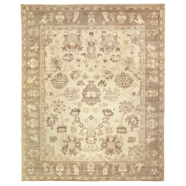 Oushak Ivory Gray Brown Hand Knotted Wool Area Rug 9 X12 Chairish