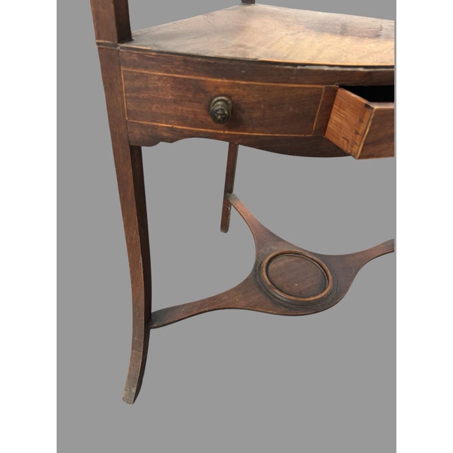 English Antique Mahogany Corner Washstand Wash Stand Basin Cabinet W/ Drawer Shelf For Sale - Image 3 of 7