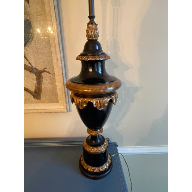 Metal Large Black and Bronze Neoclassical Table Lamp by Theodore Alexander For Sale - Image 7 of 12