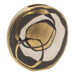 Modern Vase in Shagreen With Shell and Brass Details by R & Y Augousti For Sale