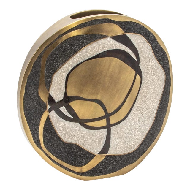 Modern Vase in Shagreen With Shell and Brass Details by R & Y Augousti For Sale