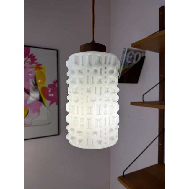 Pendant Lamp in Structured Glass and Teak, Denmark For Sale - Image 4 of 11
