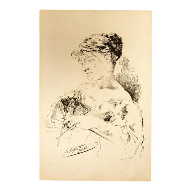 Antonio Fabris, Crochet Work, Lithograph, 1880s For Sale