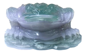 Chinese Green Purple Stone Fengshui Fortune Toad Display Figure