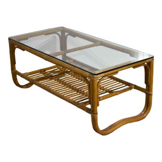 Vintage Palm Beach 2 Strand Rattan Bamboo Coffee Table Style of Franco Albini For Sale