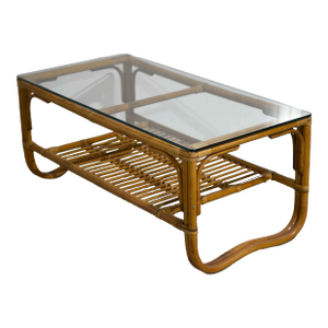 Vintage Palm Beach 2 Strand Rattan Bamboo Coffee Table Style of Franco Albini