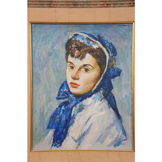 Late 20th Century Thomas J Strickland Woman in Blue Bonnet Original Portrait Oil Painting 26", Framed For Sale - Image 6 of 12