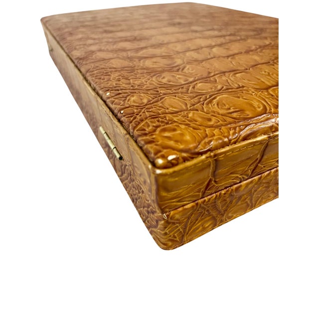 Vintage Mid-Century Backgammon Game Set Faux Crocodile Travel Case For Sale - Image 14 of 18
