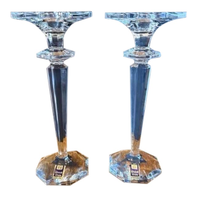 Vintage Kristall Krisla Italy Crystal Candlestick Holders- Set of 2 For Sale