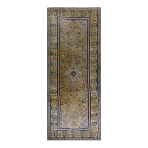 1870s Tan Camel Medallion Antique Caucasian Shusha Karabagh Rug 7'2" X 18' Knotted Wool Carpet