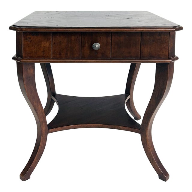 Vintage Wood 2-Tiered Side Table or Nightstand, Cabriole Legs and Single Drawer For Sale