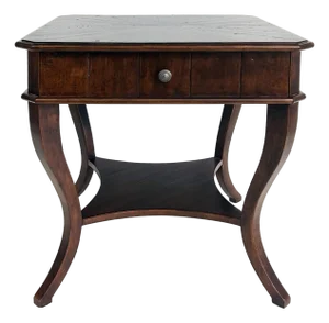 Vintage Wood 2-Tiered Side Table or Nightstand, Cabriole Legs and Single Drawer