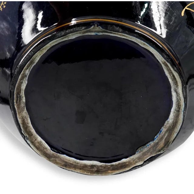 Blue Antique Paris Porcelain Devil Horn Handled Jardiniere Vase For Sale - Image 8 of 8