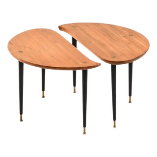 Side Tables in Brass, Lacquer and Pine from Svensk Fur, 1950s, Set of 2 For Sale
