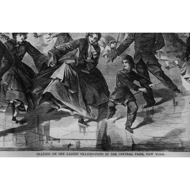 Black "Skating on Ladies' Pond Central Park": Winslow Homer 19th C. Woodcut Engraving, 1860 For Sale - Image 8 of 12