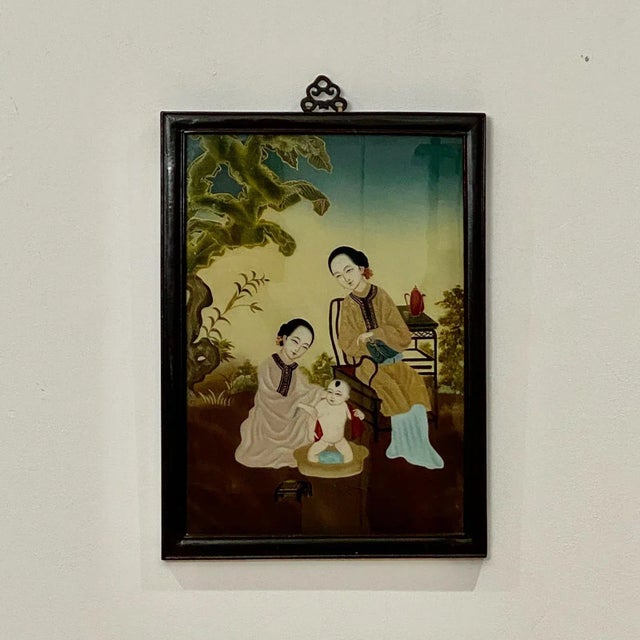 Blue Reverse Glass Painting, China Republic Period For Sale - Image 8 of 8