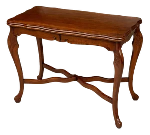 Vintage French Provincial Serpentine Side Table in Old Chapel Satin Walnut — Sculptural Cabriole Legs, Matching Companion Available (St275)