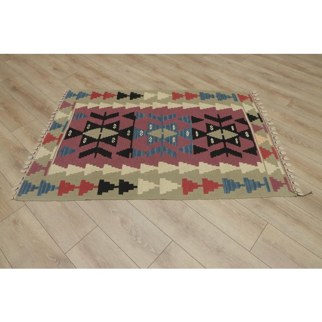 1970s Farmhouse Style Geometric Design Pink Oushak Kilim Rug For Sale - Image 4 of 13
