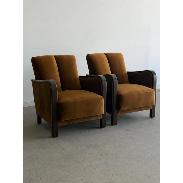 1940s Art Deco Twin Channel Club Chairs in Rust Velvet For Sale - Image 9 of 12