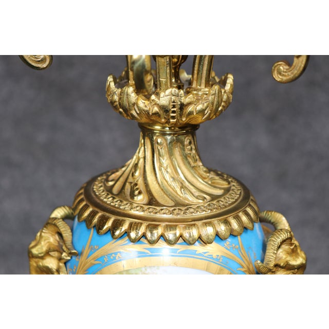 Pair of French Late 19th Century Sevres Style Porcelain and Bronze Candelabras For Sale - Image 9 of 13