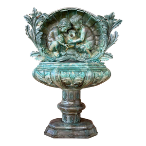 Mid-20th Century Neoclassical Revival Verdigris Patinated Cast Metal Two-Piece Fountain