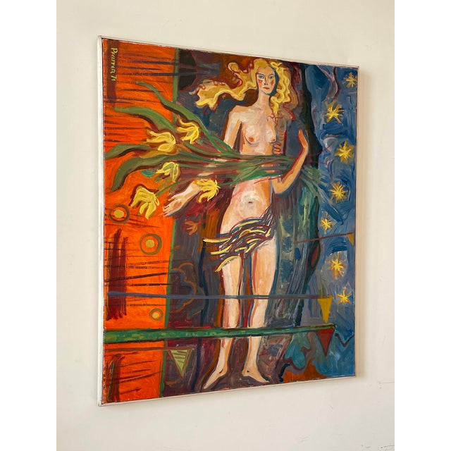 Textile “Le Venus” French Oil on Canvas by Robert Pfeiffer, Framed, Signed '71 For Sale - Image 7 of 15