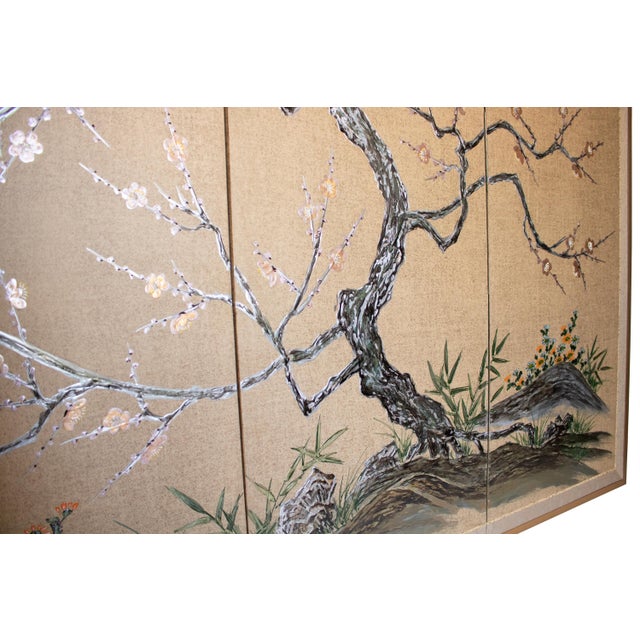 Showa Era C. 1970s Japanese Maki-E Byobu Screen "Blossoming Sakura and Asters" For Sale In Dallas - Image 6 of 18