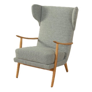 Wing-Chair in Beech and Fabric, 1950s For Sale