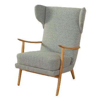 Wing-Chair in Beech and Fabric, 1950s For Sale