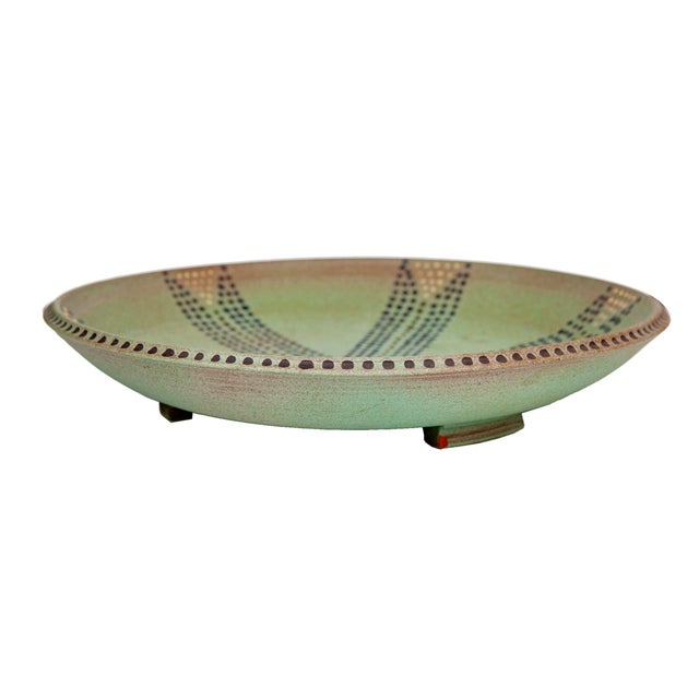 Mid-Century Modern Vintage Green Artisan Ceramic Platter For Sale - Image 3 of 9
