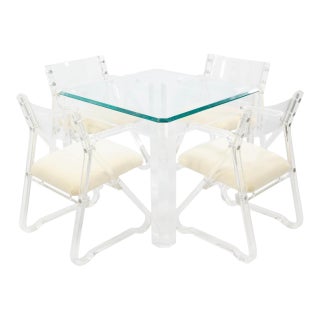 Postmodern Lucite and Chrome Table With Set of 4 Chairs by Vivid of Los Angeles For Sale